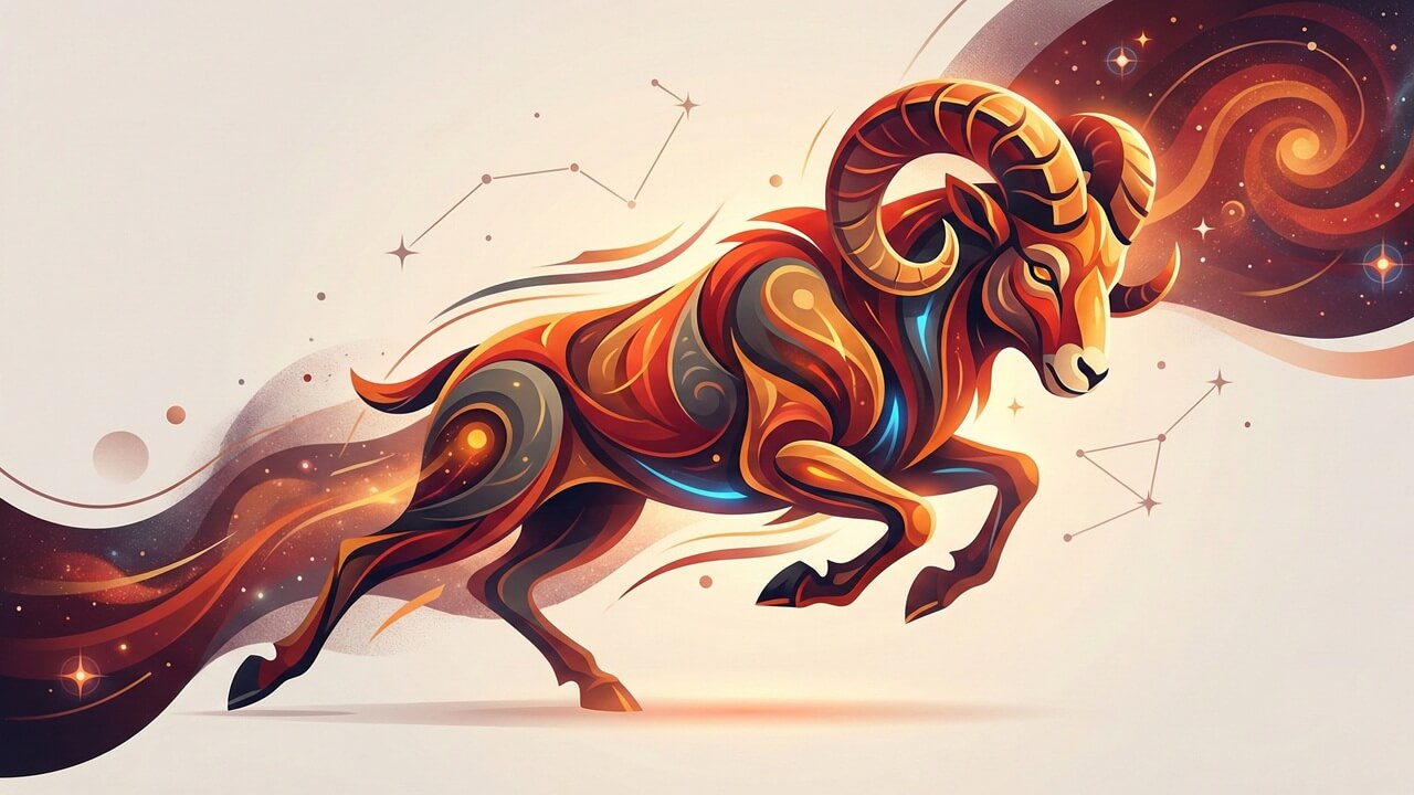 Boynuzlu koç sembolü koç burcunun anlaştığı burçlar konusunu temsilen yıldız haritası ve nebulalar arasında ilerliyor.