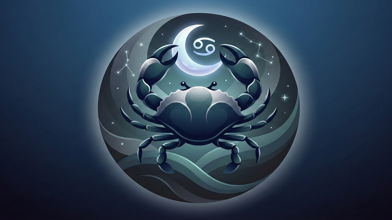 Gece tonlarında tasarlanan yengeç figürü ve Yengeç Burcunun Anlaştığı Burçlar fikrini çağrıştıran semboller bulunur.